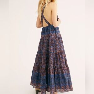 Free People Blue and Brown Floral Maxi Dress